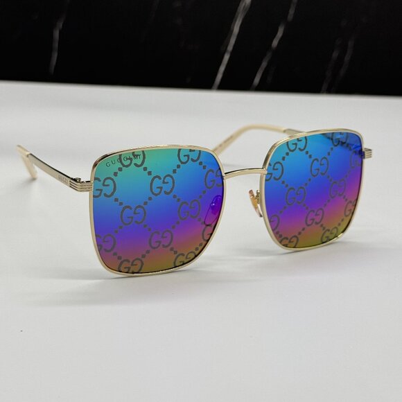 NEW GUCCI GG0802S 004 GOLD SQUARE WOMEN SUNGLASSES